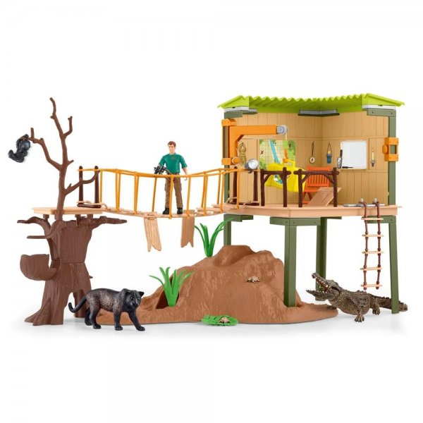 Schleich Wild Life Spielset Abenteuerstation mit Spielfigur Ranger Gorilla Krokodil Panther