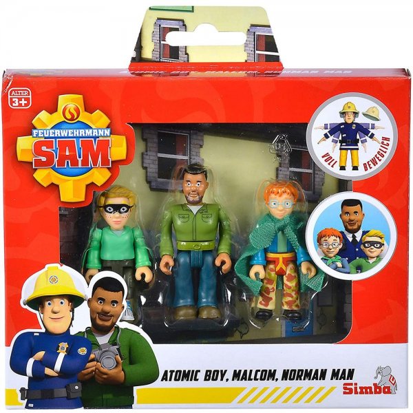 Simba Feuerwehrmann Sam Superhelden Figurenset Polizist Malcom Norman James voll beweglich 7,5cm