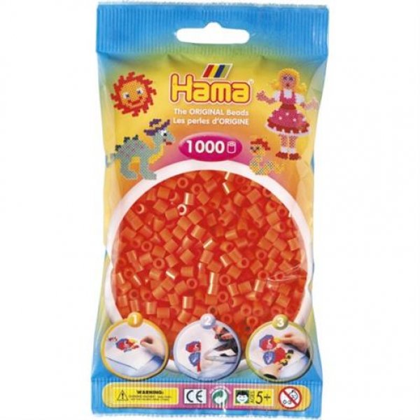 Hama 207-04 - Perlen 1000 Stück,orange Bügelperlen bunt Bügelplatte Stiftplatte Jungen Mädchen