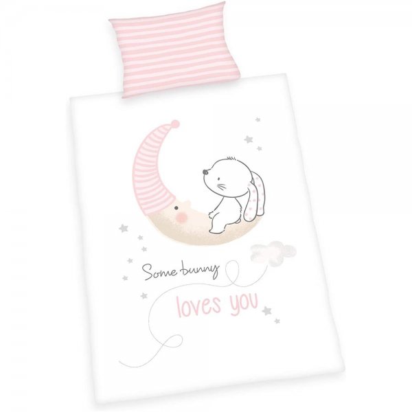 Herding Little Bunny Babybettwäsche 40x60+100x135 cm Hase rosa Baumwolle Bettbezug Kissenbezug