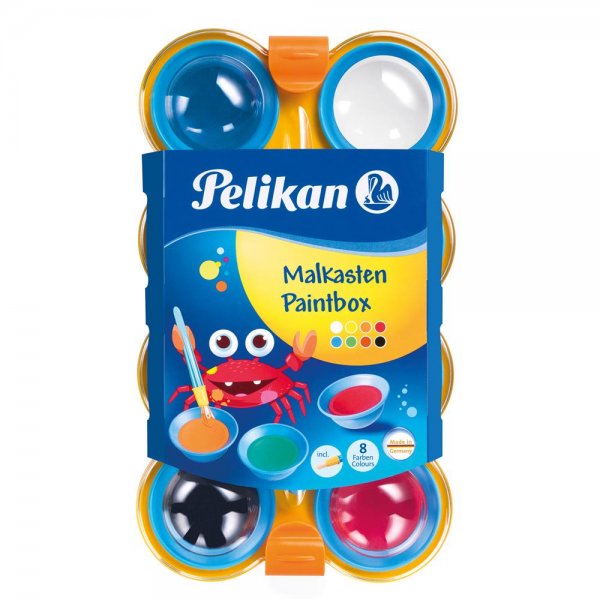 Pelikan Deckfarbkasten mini-friends® 8 Farben + 1 Pinsel Farbkasten Malkasten Schulfarbkasten