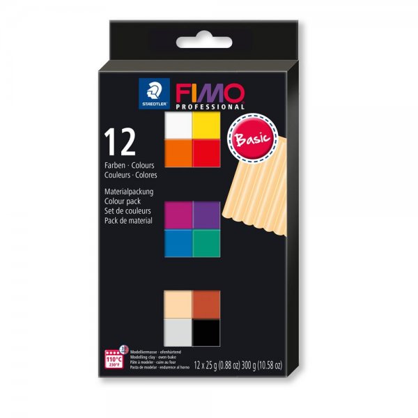 STAEDTLER FIMO professional Materialpackung 8043 C "Basic Colours" mit 12 Halbblöcken à 25 g