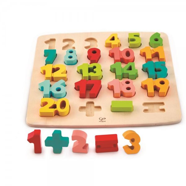 Hape Puzzle mit Zahlen und Rechensymbolen 24 teilig Holz mehrfarbig rechnen Spielzeug Kinder