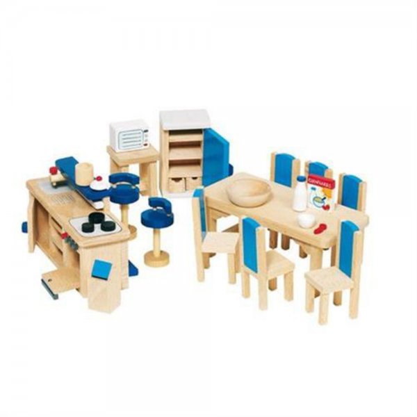 Goki Puppenmöbel Küche 1er Set, 30 Teile aus Holz gefertigt, NEU & OVP