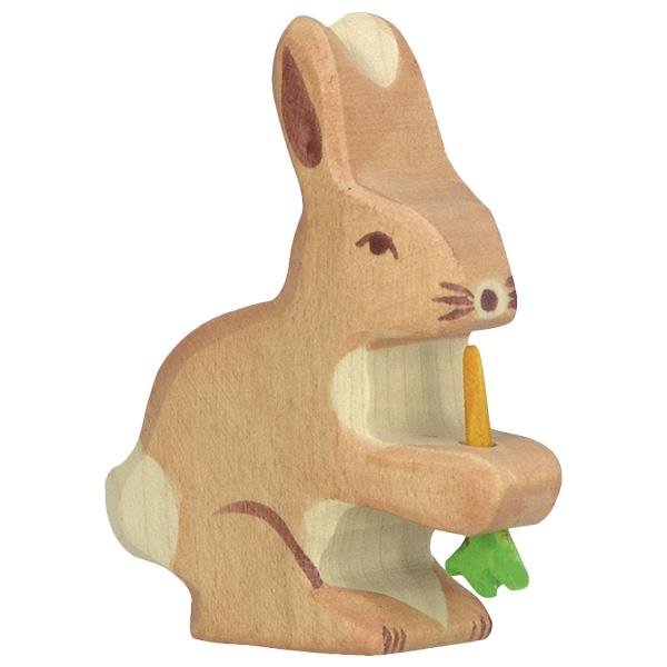 Hase mit Karotte Holzfigur Bauernhof Holzspielzeug Kaninchen Spielzeug Holztiere Spielfiguren
