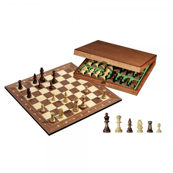 Philos Turnier-Schachset mit Schachbrett und Schachfiguren in Holzbox Feld 50 mm Königshöhe 90mm