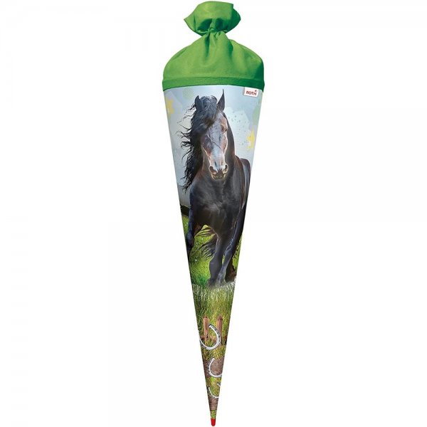 Roth Schultüte Pferd 70cm rund mit Filzverschluss Grün Zuckertüte für Schulanfang