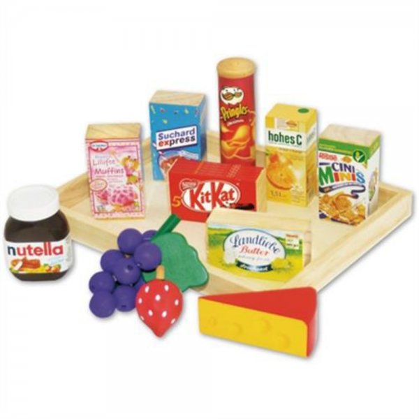 Tanner Chr. 09323 - Frühstückset aus Holz, 12 teilig Kinder Kaufladen Nahrung 3J