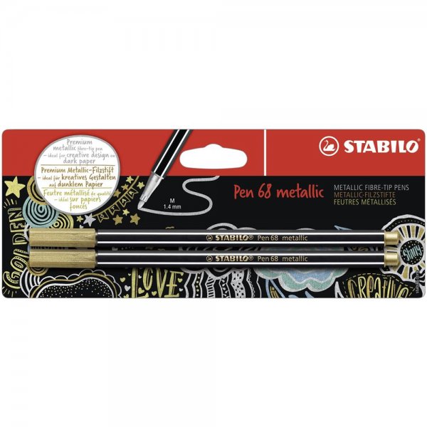 Premium Metallic-Filzstift - STABILO Pen 68 metallic - 2er Pack - gold