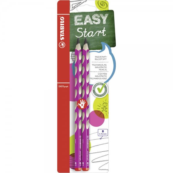 Ergonomischer Dreikant-Bleistift für Rechtshänder - STABILO EASYgraph in pink - 2er Pack - Härtegrad B