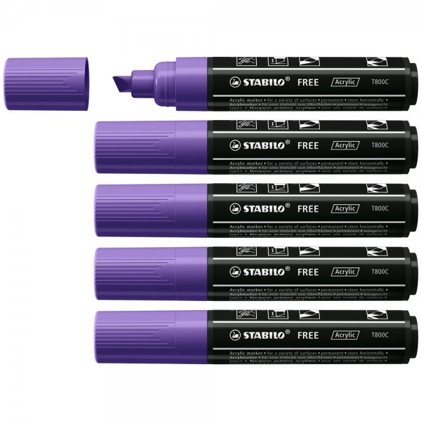 Acrylmarker - STABILO FREE Acrylic - T800C Keilspitze 4-10mm - 5er Pack - violett