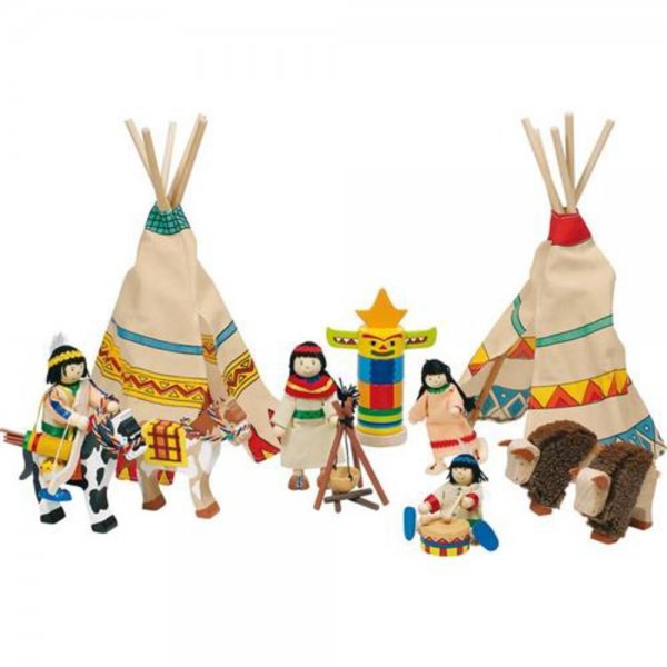 Toys pure Biegepuppen Indianerlager 1er Set, 14 Teile aus Holz und Stoff NEU OVP