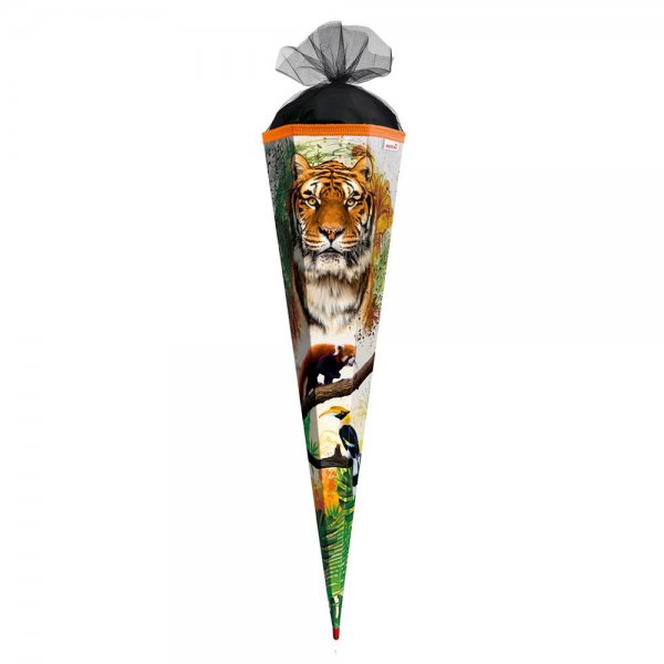 Roth Schultüte Tiger 85cm eckig mit Tüllverschluss Schwarz Zuckertüte für Schulanfang