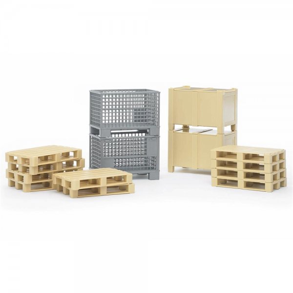 Bruder 02415 Logistik-Zubehör Logistik-Set mit Gitterboxen Kisten und Paletten