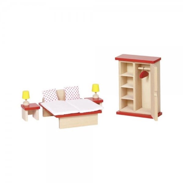 Goki Puppenmöbel Schlafzimmer Puppenmöbelset basic Holzspielzeug Rollenspielzeug