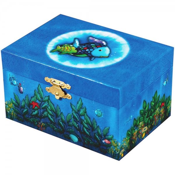 Trousselier Spieluhr Regenbogenfisch blau Musikschmuckdose Spieldose Schatztruhe Leuchtet im Dunkeln