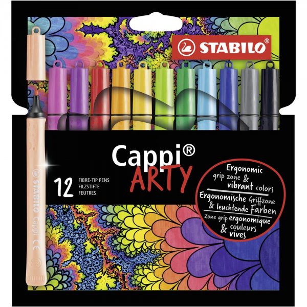 Filzstift mit Kappenring - STABILO Cappi - ARTY - 12er Pack - mit 12 verschiedenen Farben