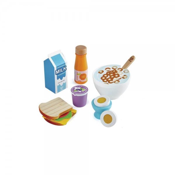 Hape Frühstücks-Set 13 teilig Miniaturlebensmittel für Kaufmannsladen Spielküche