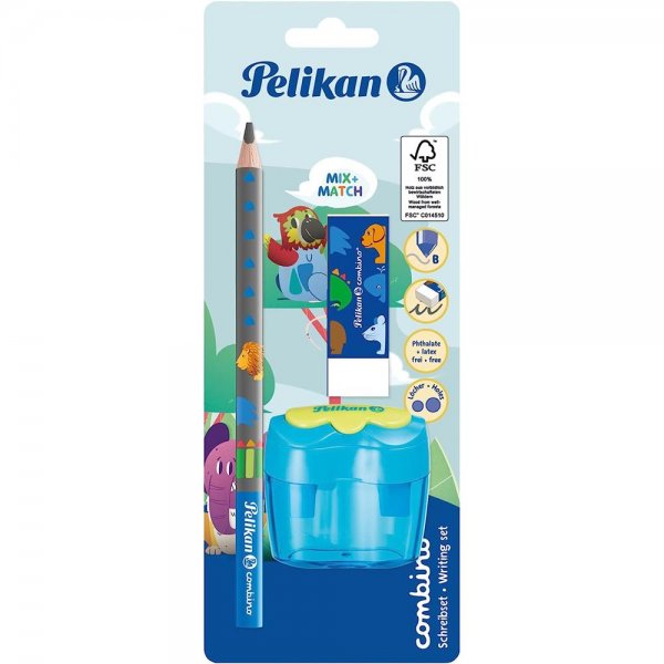 Pelikan combino® Starterset mit Schreiblernbleistift, Radiergummi und Anspitzer in blau