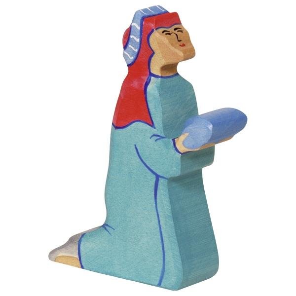 Holztiger Balthasar 2 blau Holzfigur Krippenfigur Spielfiguren Krippe Holzspielzeug