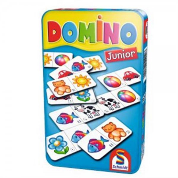Schmidt Spiele 51240 - Domino Junior in Metalldose Brettspiel Gesellschaftsspiel