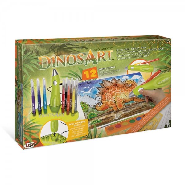 DinosArt Elektrischer Sprühstift Airbrush Deluxe Set Kreativset für Dinosaurier-Fans ab 7 Jahre