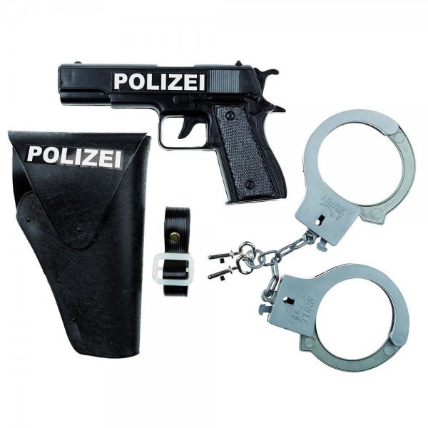 Idena Polizei Set 3-teilig für Kinder Pistole Handschellen Halfter
