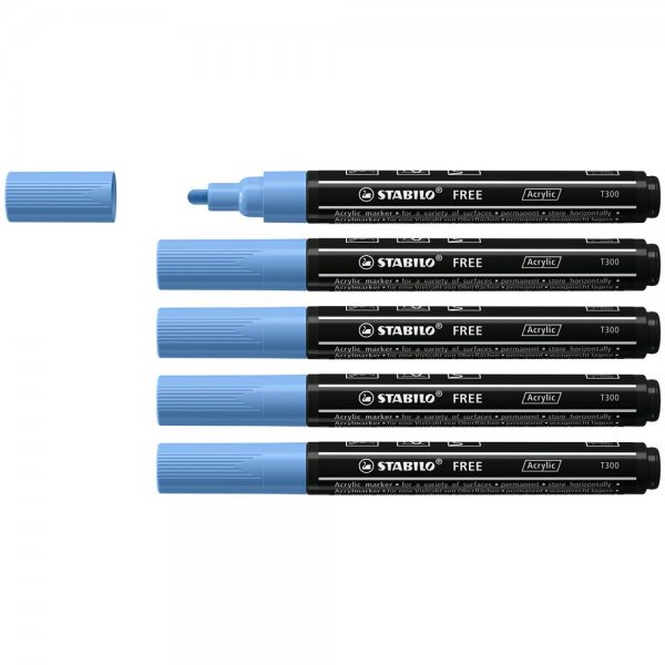 Acrylmarker - STABILO FREE Acrylic - T300 Rundspitze 2-3mm - 5er Pack - kobaltblau