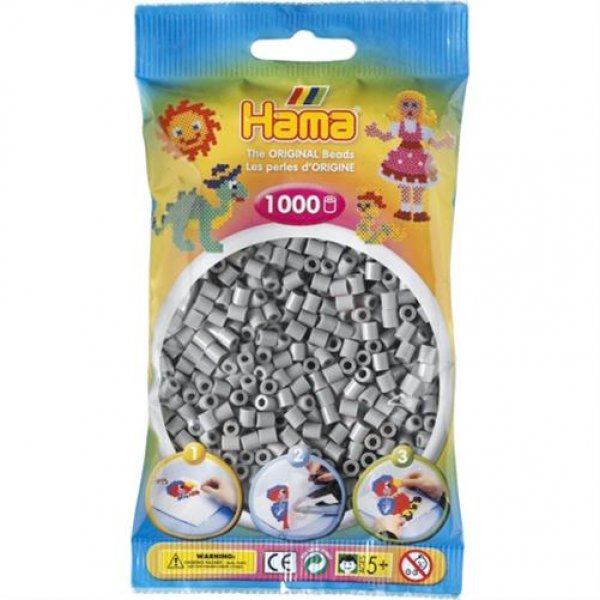 Hama 207-17 - Bügelperlen 1000 Stück, grau Bügelplatte Stiftplatte basteln Jungen Mädchen