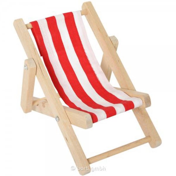 Goki Liegestuhl Mallorca, Handy-Stuhl aus Holz und rot-weißem Stoff, NEU & OVP