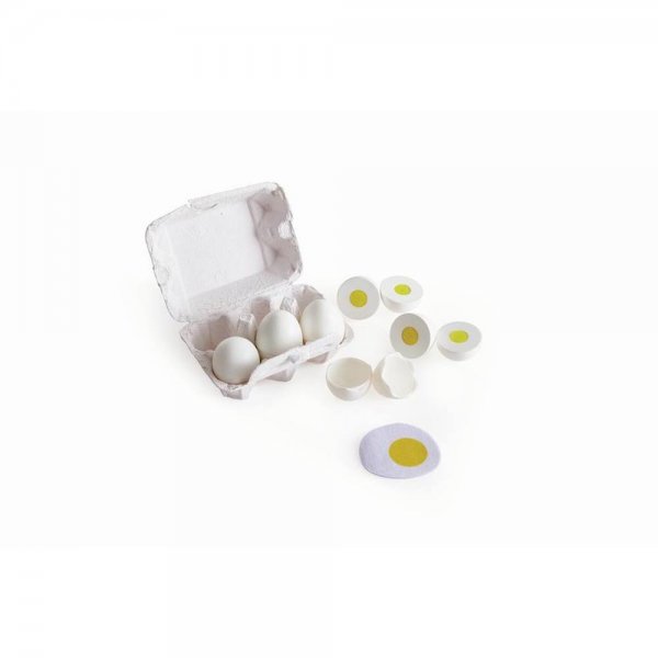 Hape Eierkarton 6 teilig mit Eier und Spiegelei für Spielküche Rollenspiel