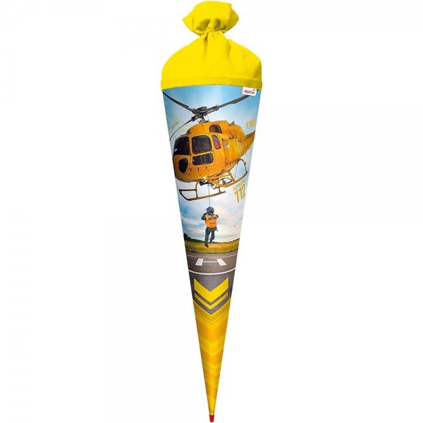 Roth Schultüte Helikopter 70cm rund mit Filzverschluss Gelb Zuckertüte für Schulanfang