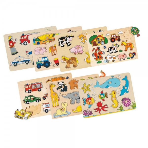 Goki Holz-Steckpuzzle aus Holz gefertigt mit kleinen Griffen für Kinder, 1 Stück