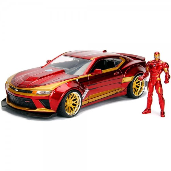 Jada Toys Marvel Iron Man Figur + 2016 Chevy Camaro SS Modellauto 1:24 Fahrzeug Auto Spielzeugauto