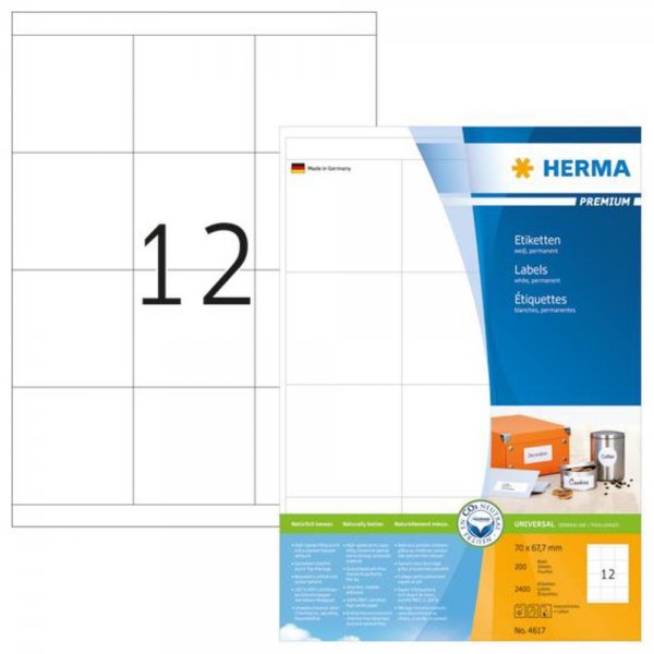 HERMA 4617 Etiketten Premium A4 70x67,7mm 2400 Stück Papier selbstklebend weiß
