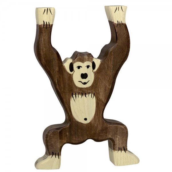 Schimpanse, stehend, ca. 9 x 2,3 x 13 cm, Spielzeug, Holzfigur, Holzspielzeug