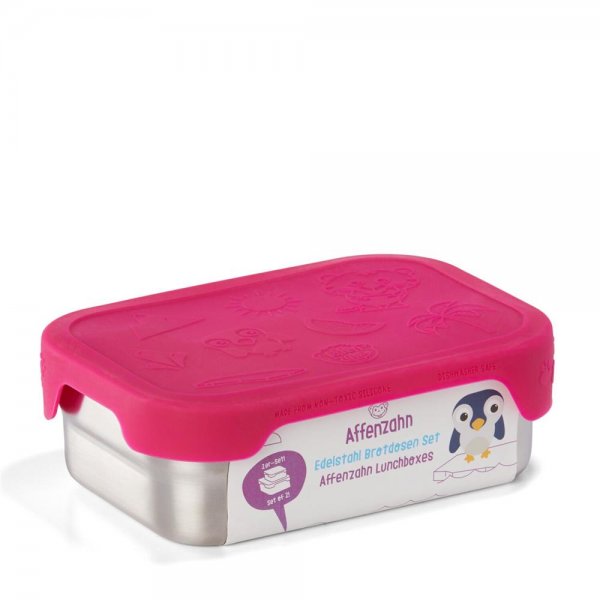 Affenzahn Edelstahl-Brotdosen-Set Eule Pink Lunchbox mit Snackbox für Kinder