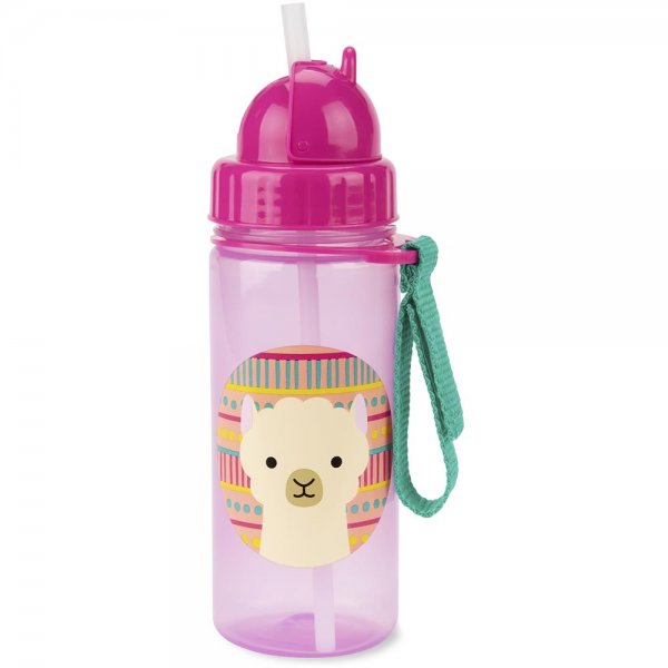 Skip Hop Zoo Trinkflasche - Lama - Wasserflasche mit Strohhalm und Halteschlaufe