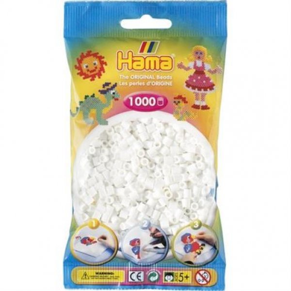 Hama 207-01 - Bügelperlen, ca. 1000 Perlen, weiß Bügelplatte Stiftplatte Mädchen Jungen basteln