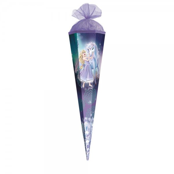 Roth Schultüte Königin im Eis, 50cm, eckig, mit lilafarbigem Tüllverschluss, große Zuckertüte
