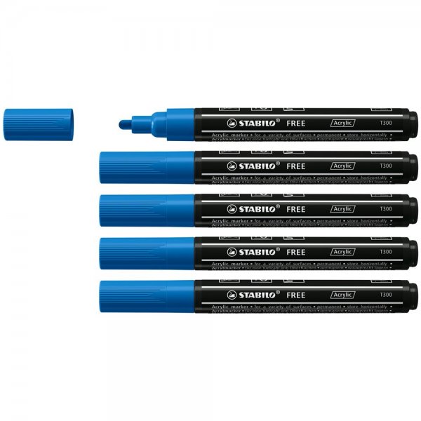 Acrylmarker - STABILO FREE Acrylic - T300 Rundspitze 2-3mm - 5er Pack - dunkelblau