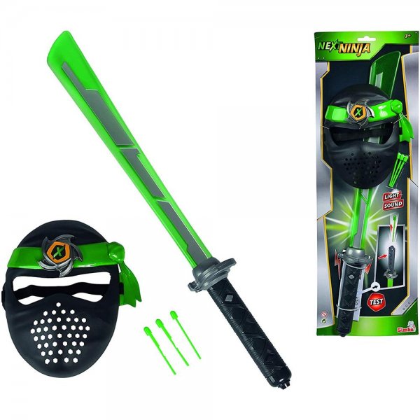 Simba Next Ninja Schwert + Maske mit Textilband Licht Sound Schussfunktion Pfeile Ninjaschwert 60cm