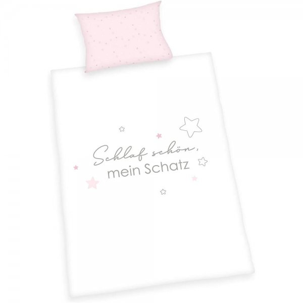 Herding Kleiner Schatz BIO-Babybettwäsche 40x60 + 100x135 cm weiß/rosa Baumwolle Bettbezug