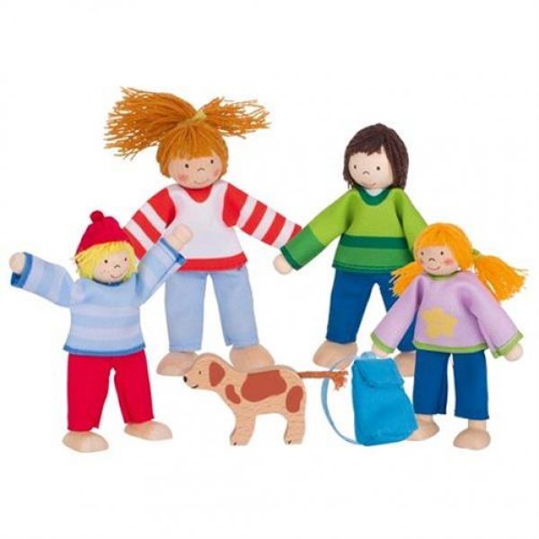 Goki Biegepuppen Camping-Familie 11 cm 5-teilig Spielpuppen Weichkörperpuppen Puppen