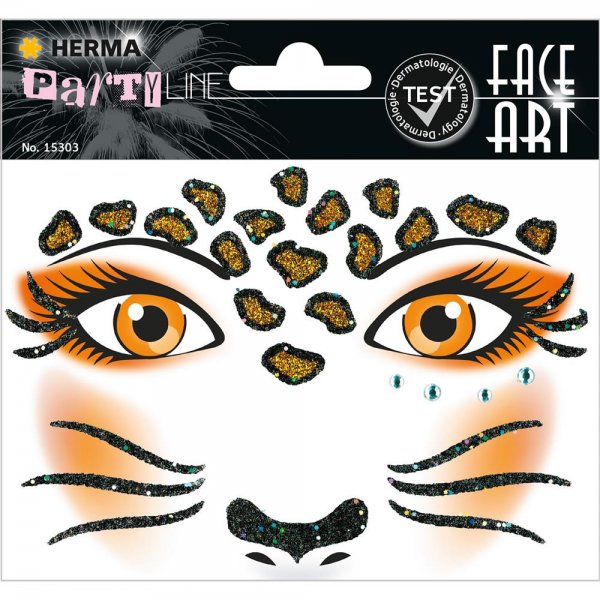 HERMA 15303 Face Art Sticker Leopard Body-Tattoo Gesicht-Maske Halloween Fasching Party