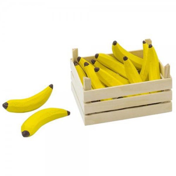 Bananen in Obstkiste, 12 Teile aus massivem Holz, NEU OVP