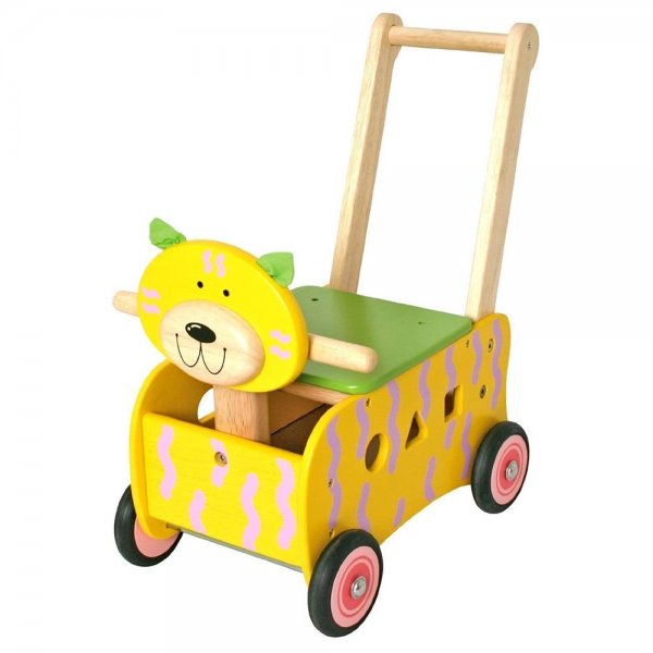 Schiebewagen Katze Kinderspielzeug, Massivholz-Spielwagen im lustigen Tierdesign