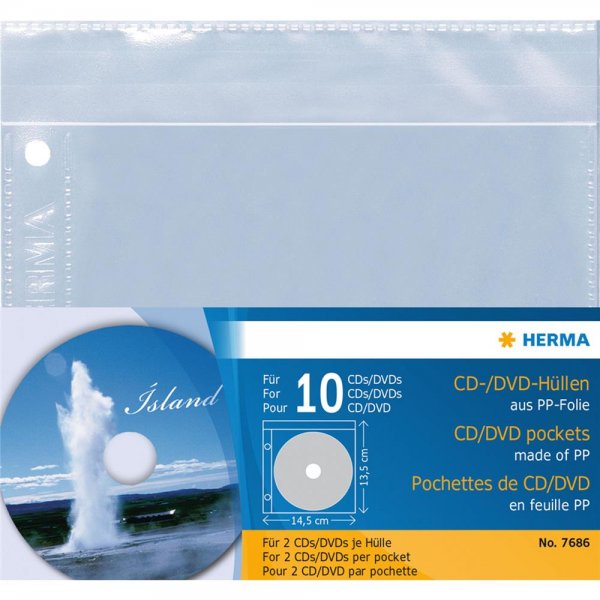 HERMA 7686 CD/DVD-Hüllen 145 x 135 mm 5 Stück transparente reißfeste PP-Folie