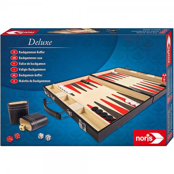 Noris Backgammon Deluxe Spieleklassiker im Koffer in edler Ausführung Familienspiel Brettspiel