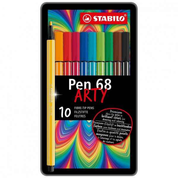 Premium-Filzstift - STABILO Pen 68 - ARTY - 10er Metalletui - mit 10 verschiedenen Farben